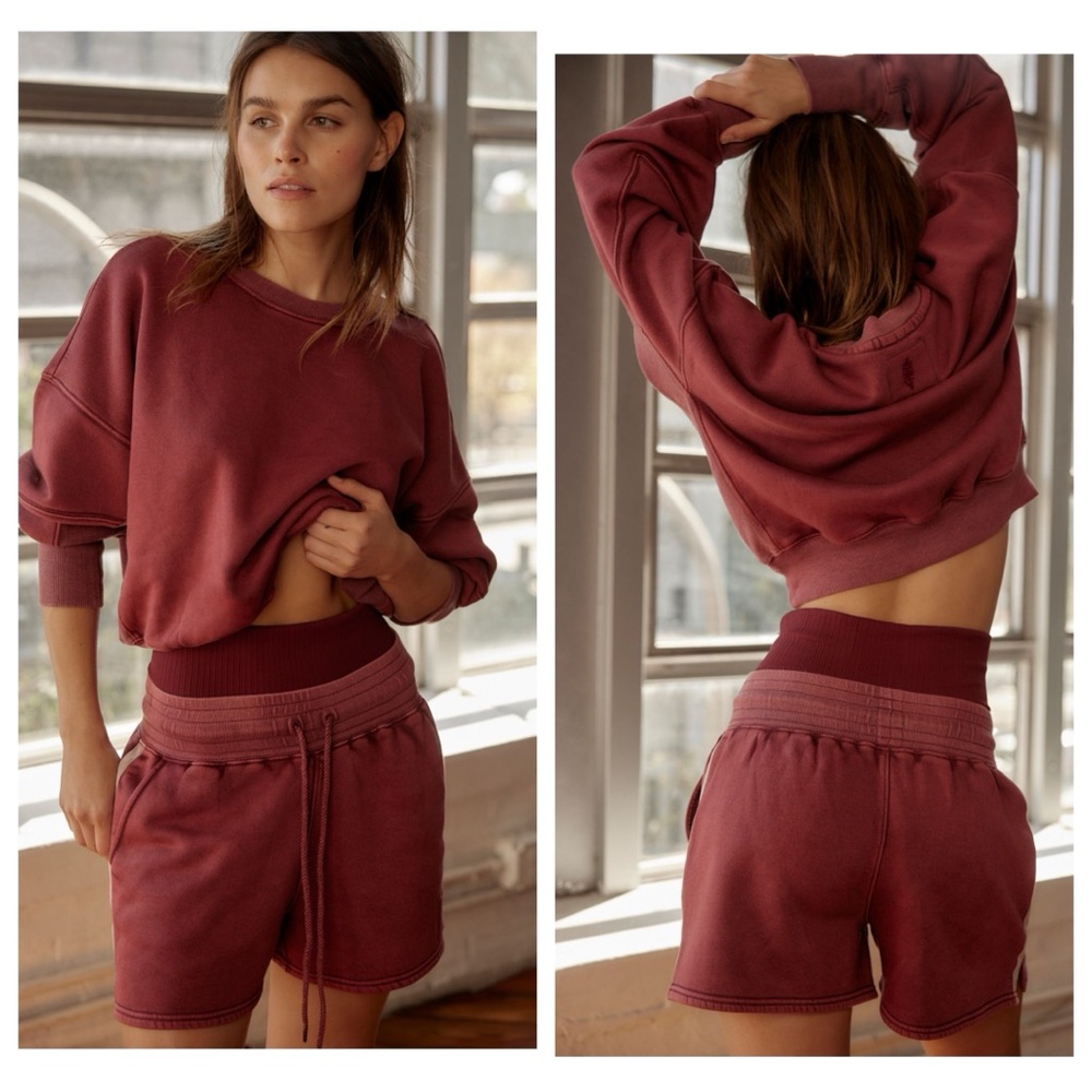 FP Movement by Free People Burgundy sweatshirt and short set